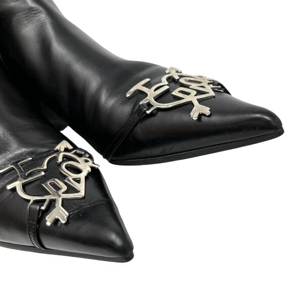Dior Vintage Heart Logo Short Boots #36.5 US 6.5 Black Silver Leather [102585] - Picture 6 of 12